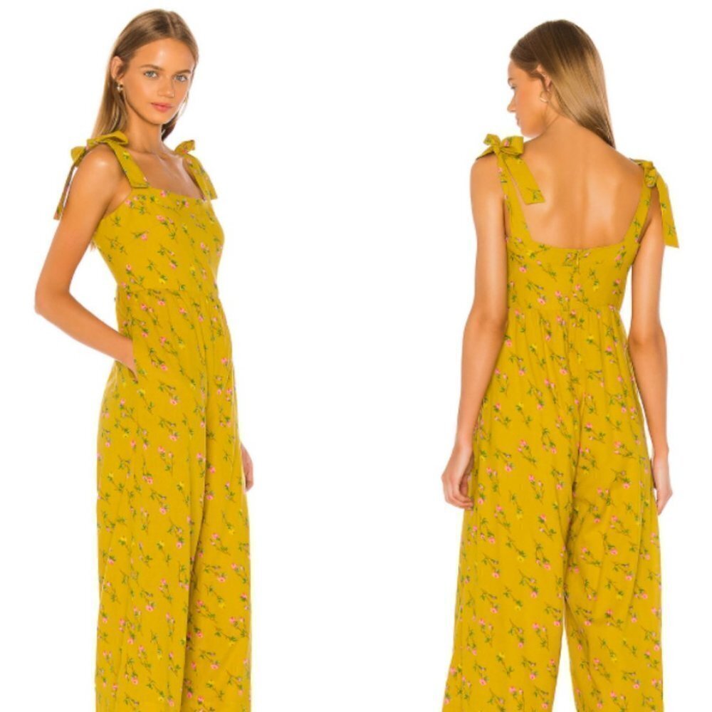 ☀️ NEW REVOLVE LPA Anja Little Roses Jumpsuit Yellow XS Marigold Floral Cotton